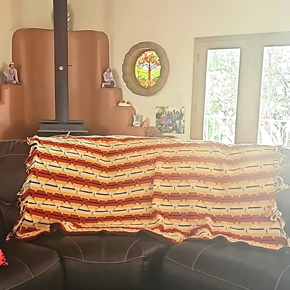 Vintage 70s South Western granny handcrochet throw blanket large 46x70 afghan